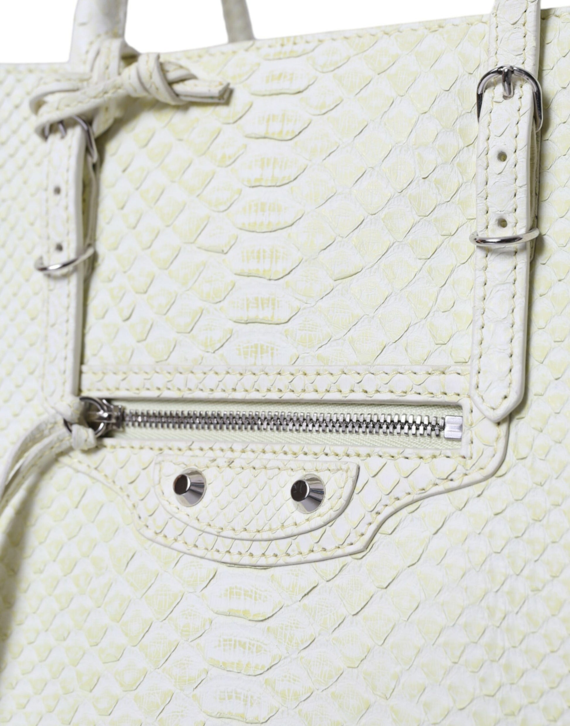 Bolso tote elegante de piel de pitón en blanco y amarillo