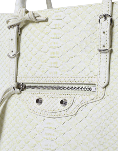 Bolso tote elegante de piel de pitón en blanco y amarillo