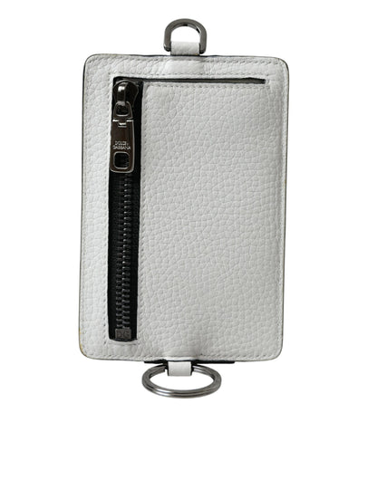 White Calf Leather Lanyard Logo Card Holder Wallet