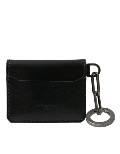 Black Leather Bifold Logo Card Holder Keyring Wallet