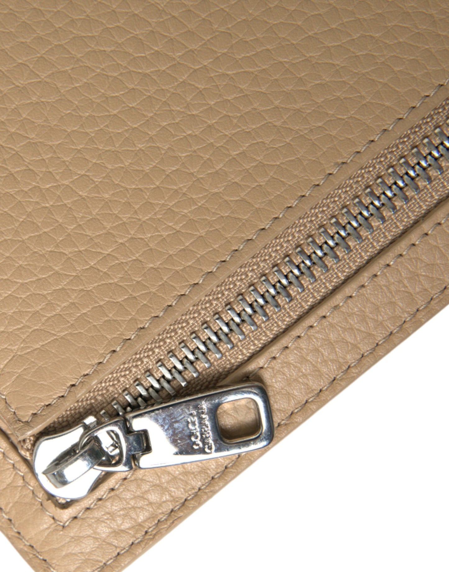 Beige Calf Leather Lanyard Logo Card Holder Wallet