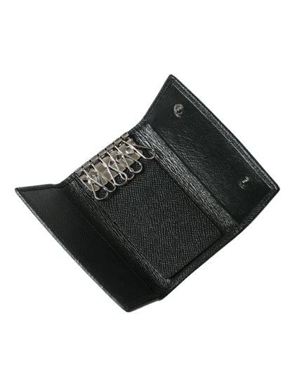 Black Calf Leather Logo Plaque Trifold Keyring Key Holder