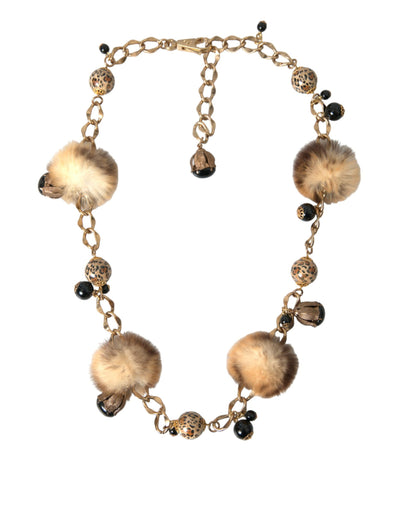 Gold Brass Leopard Fur Pearl Collier Chain Belt