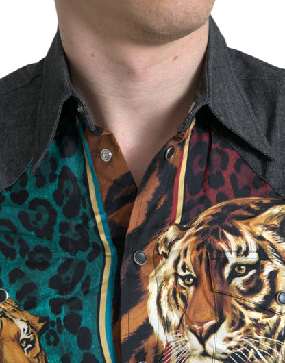 Multicolor Tiger Button Down Casual Shirt