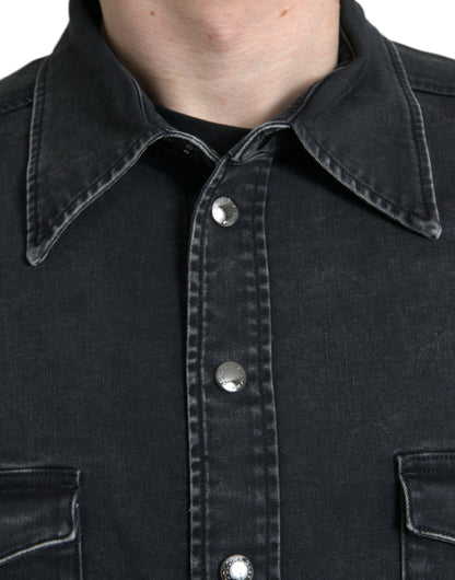 Black Cotton Long Sleeve Denim Casual Shirt