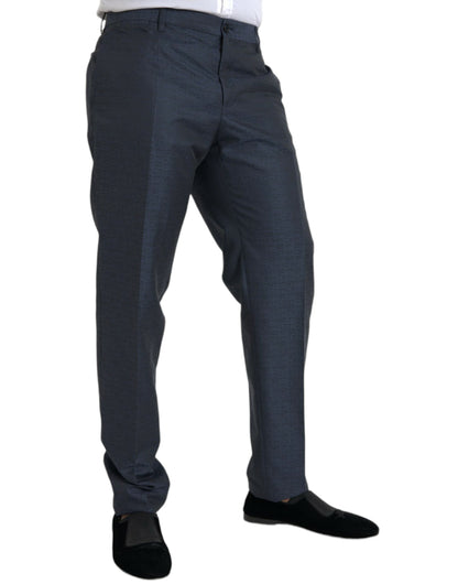 Blue Wool Men Skinny Dress Pants