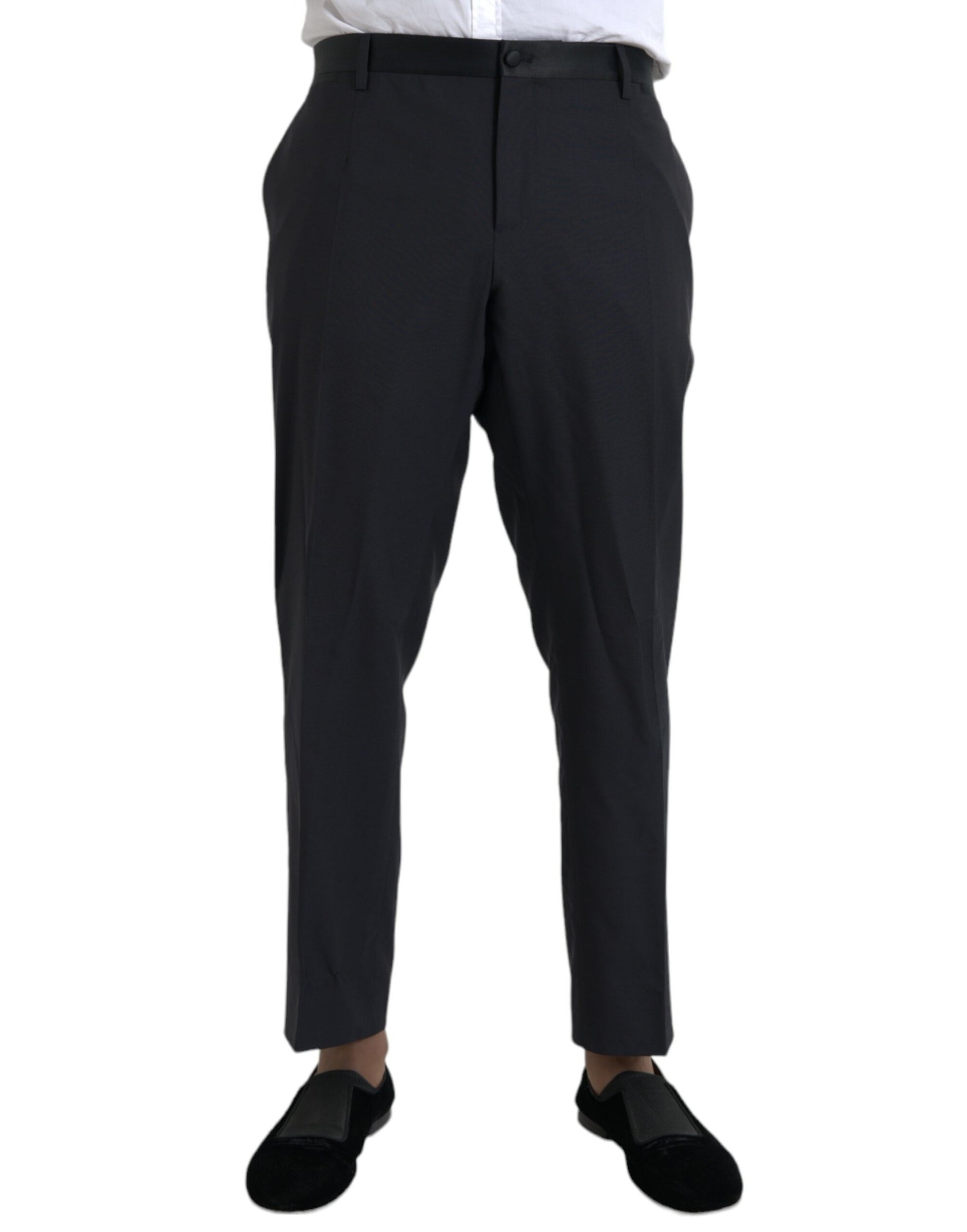 Blue Wool Men Skinny Dress Pants