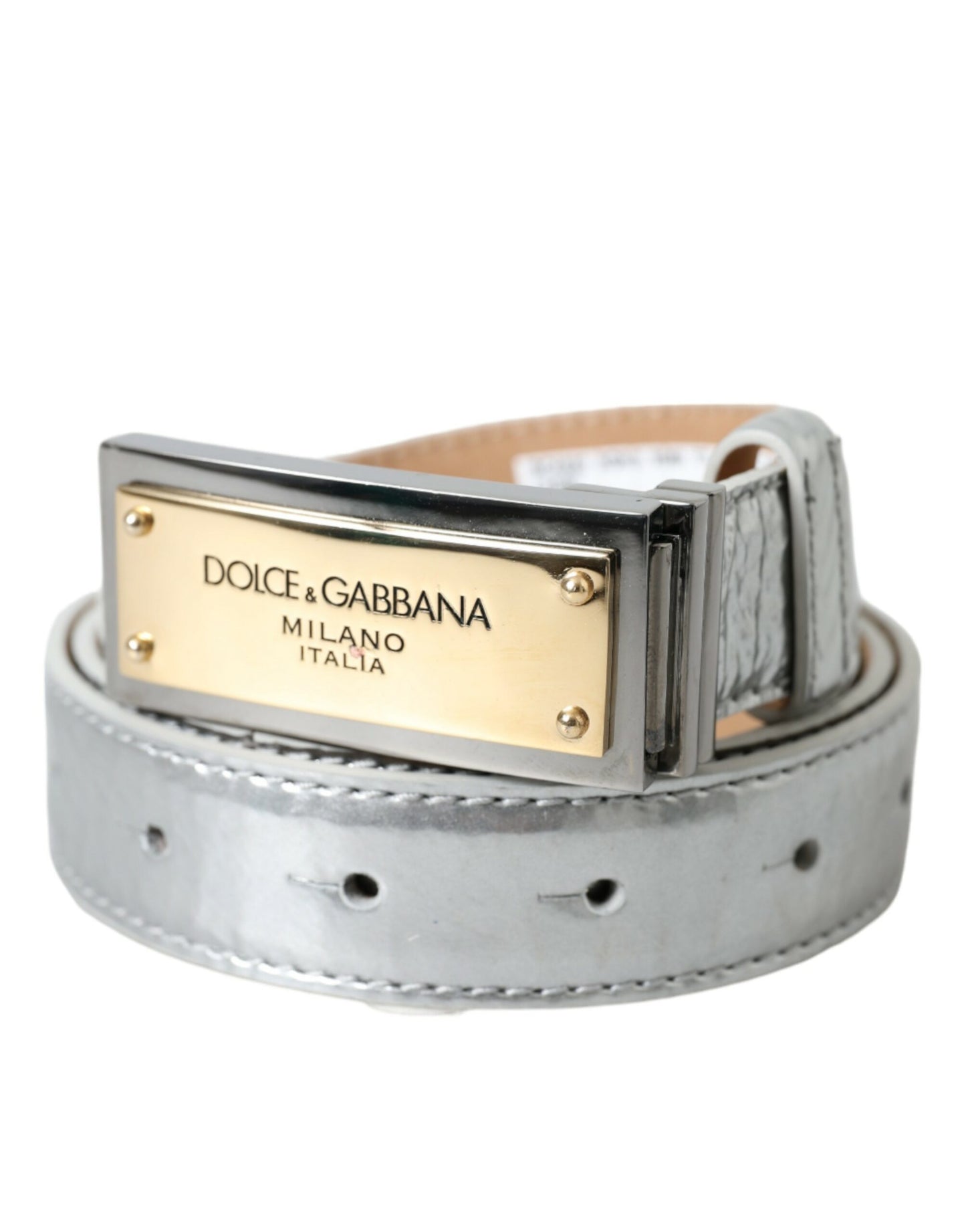 Silver Leather Metal Logo Buckle Belt Men