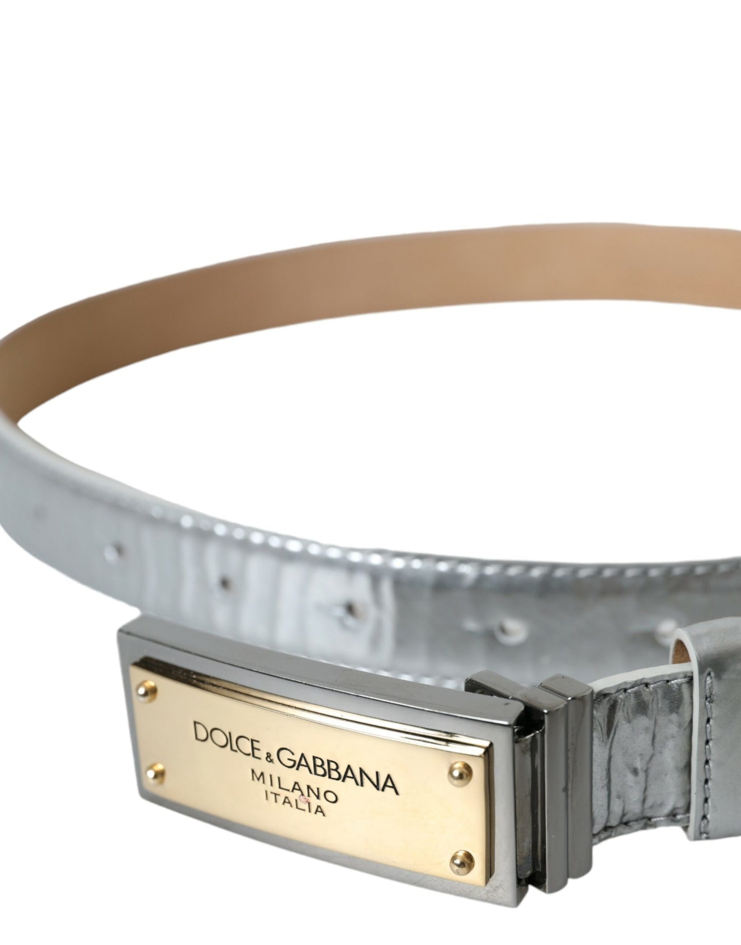 Silver Leather Metal Logo Buckle Belt Men