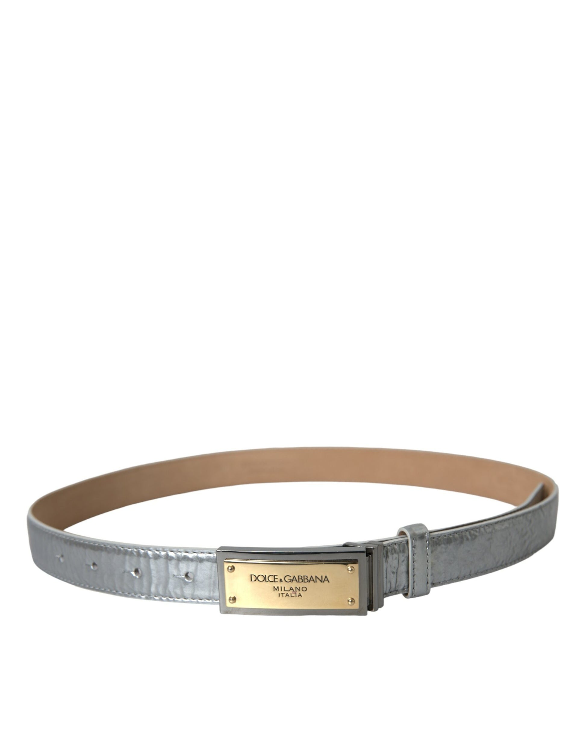 Silver Leather Metal Logo Buckle Belt Men