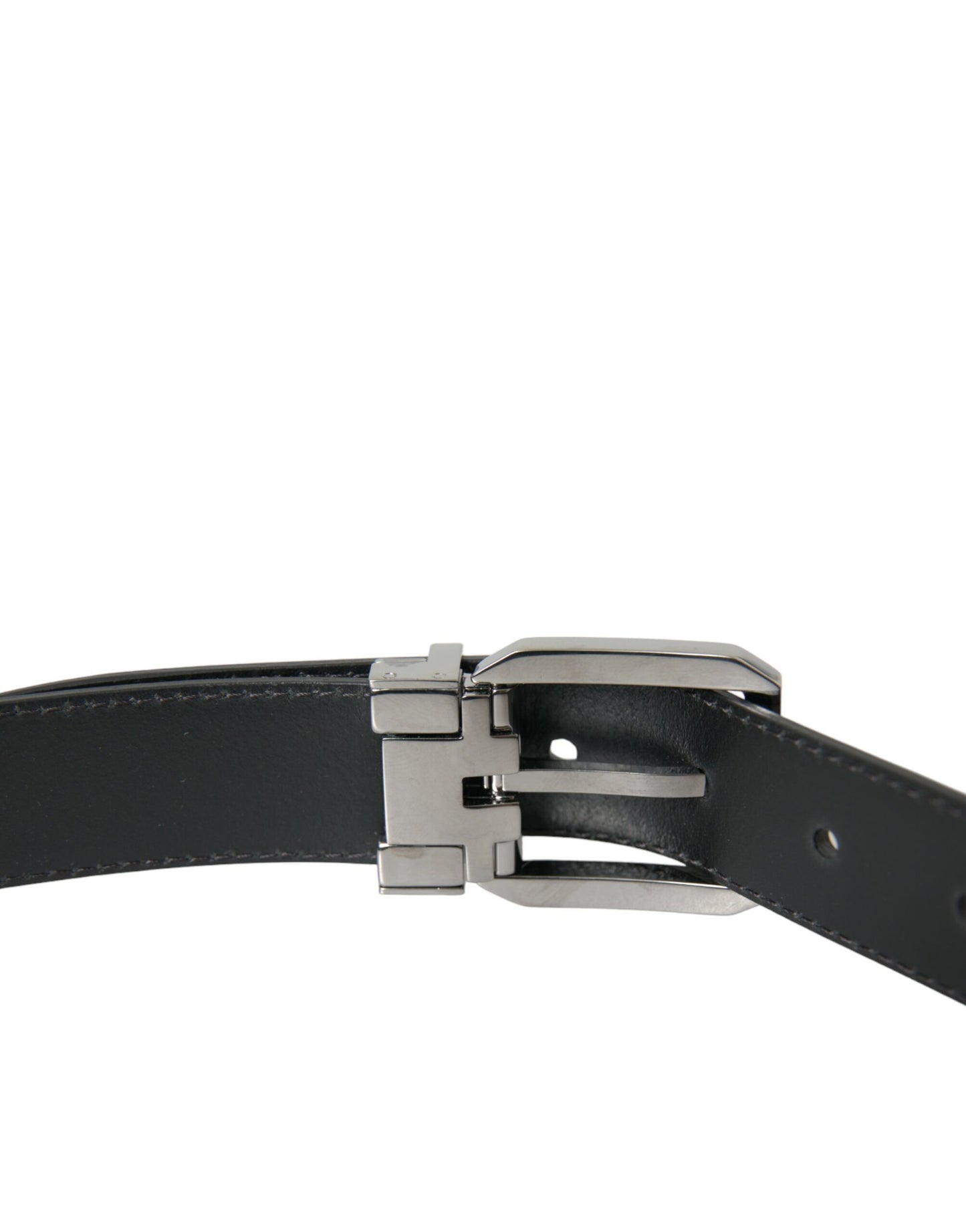 Black Leather Silver Metal Buckle Belt Men