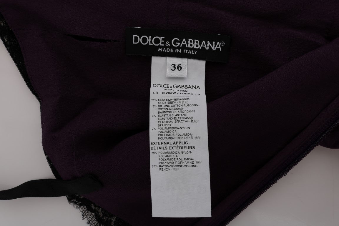 Vestido recto de encaje de seda morado elegante