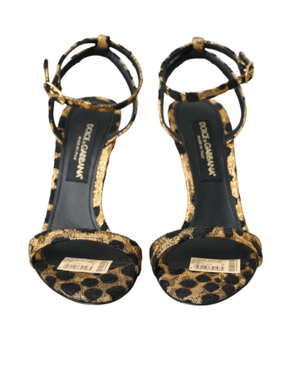 Gold Leopard Crystals Heels Sandals Shoes