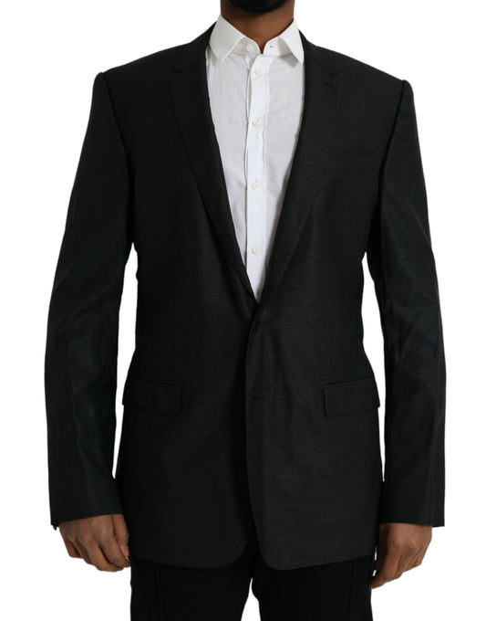 Black Wool Notch SingleBreasted Coat Blazer