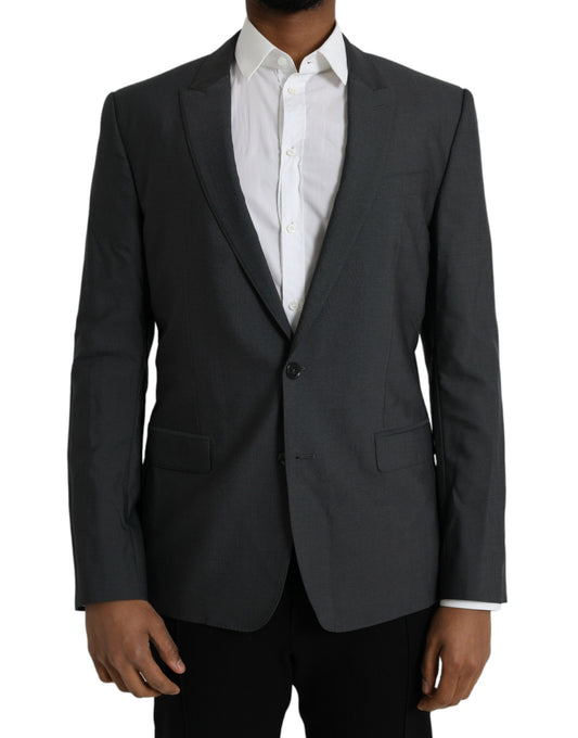 Gray Wool Peak Single Breasted Coat Blazer