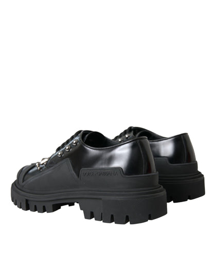 Black Leather Studded Trekking Sneakers Shoes