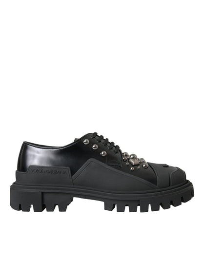 Black Leather Studded Trekking Sneakers Shoes