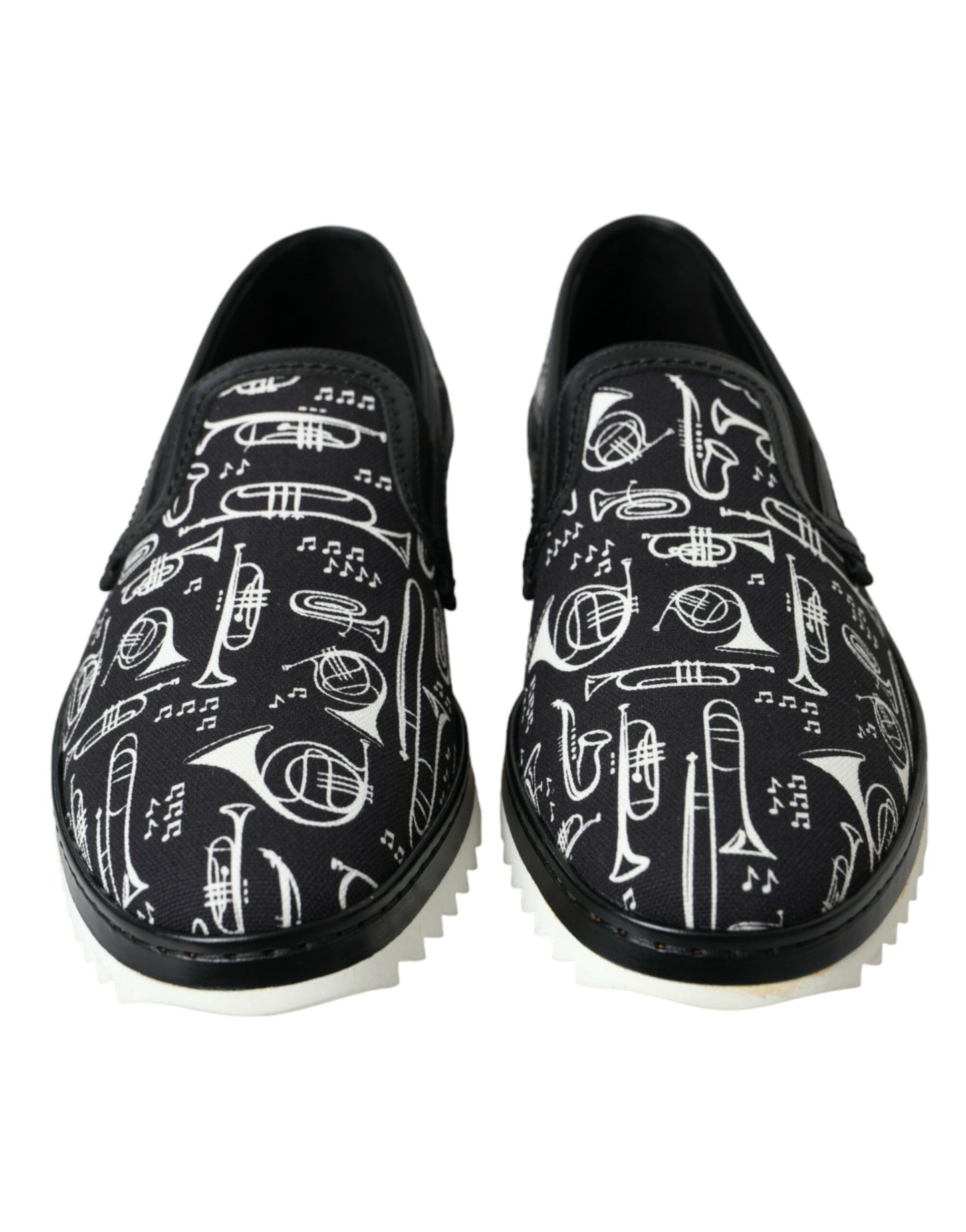 Black Instrument Print Slip On Loafers Shoes