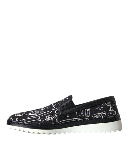 Black Instrument Print Slip On Loafers Shoes