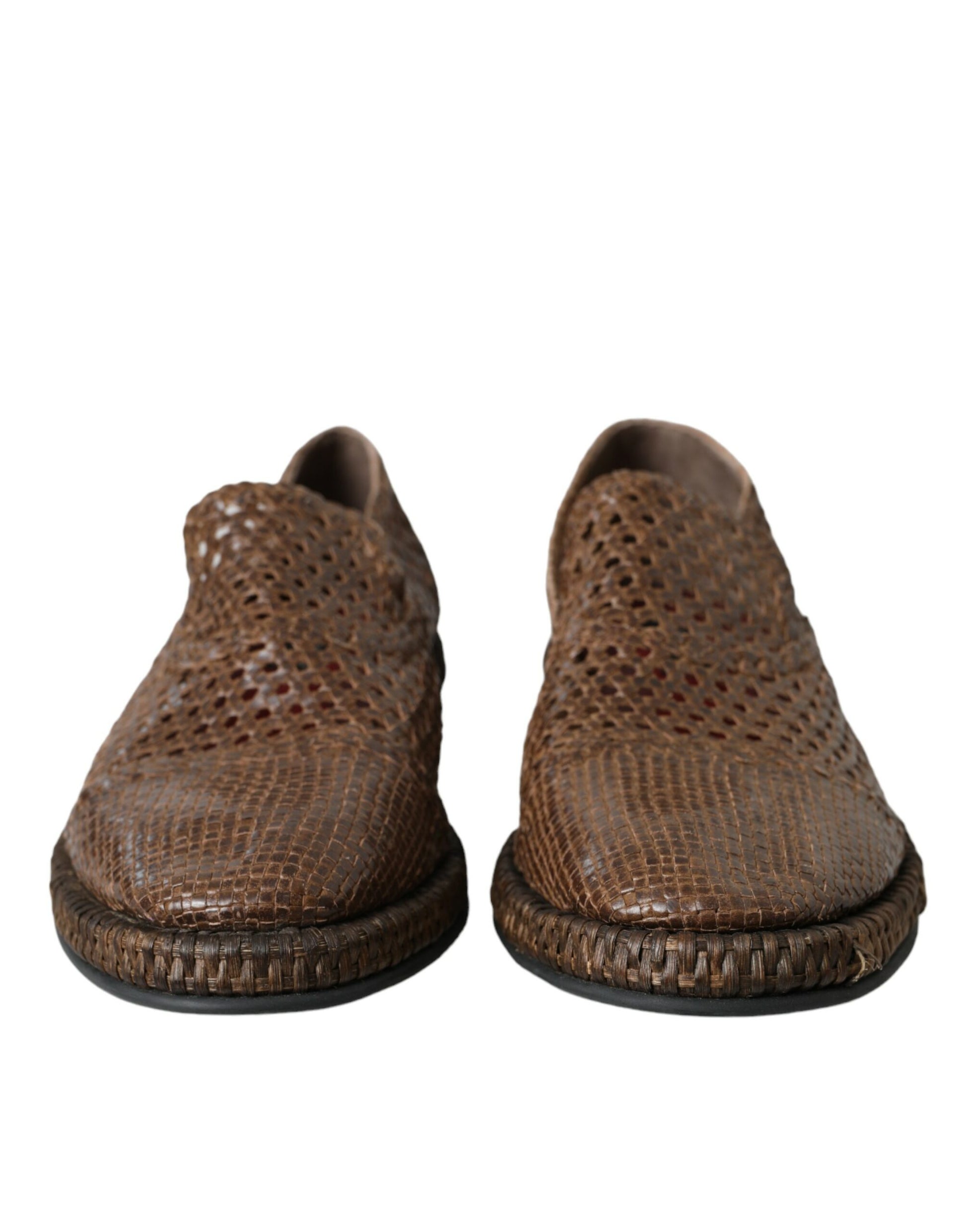 Brown Woven Leather Loafers Casual Shoes