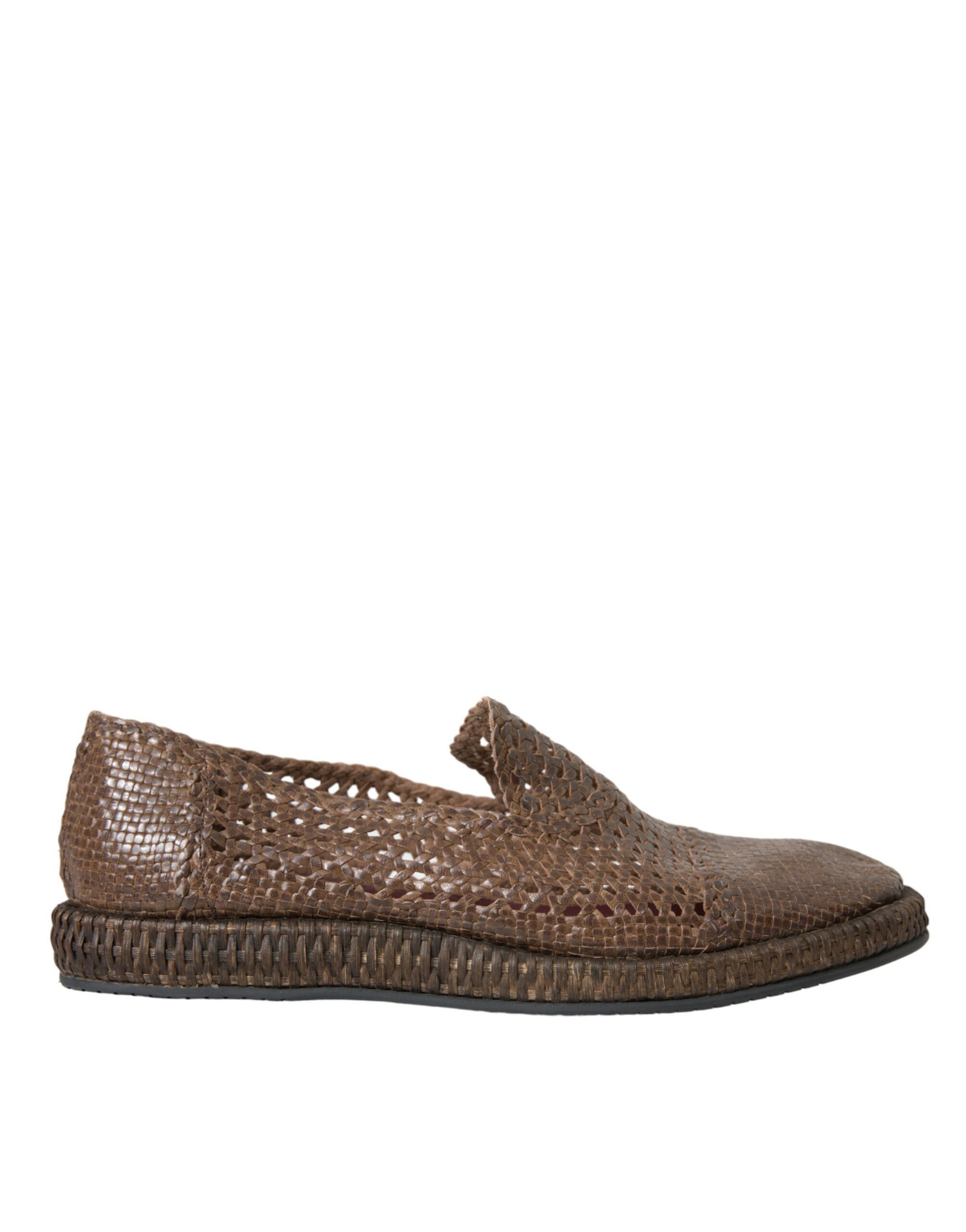 Brown Woven Leather Loafers Casual Shoes