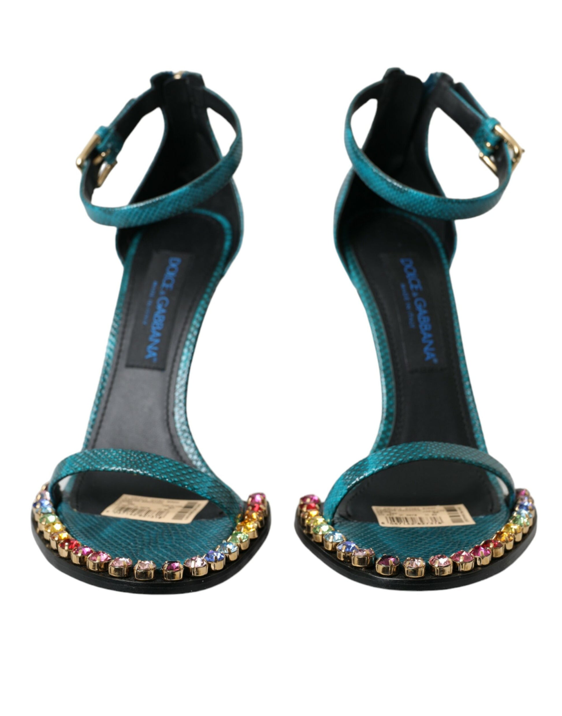 Blue Exotic Leather Crystal Sandals Shoes