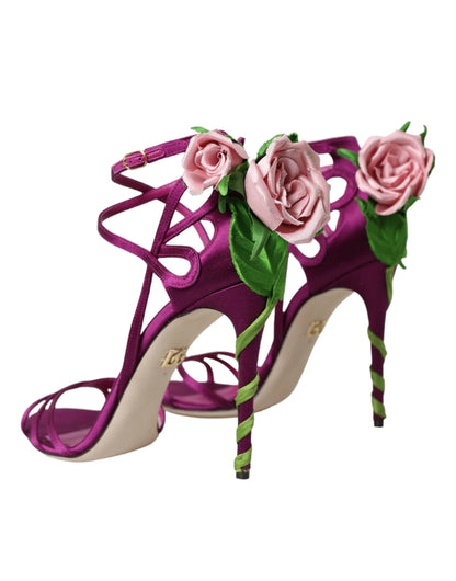 Purple Flower Satin Heels Sandals Shoes