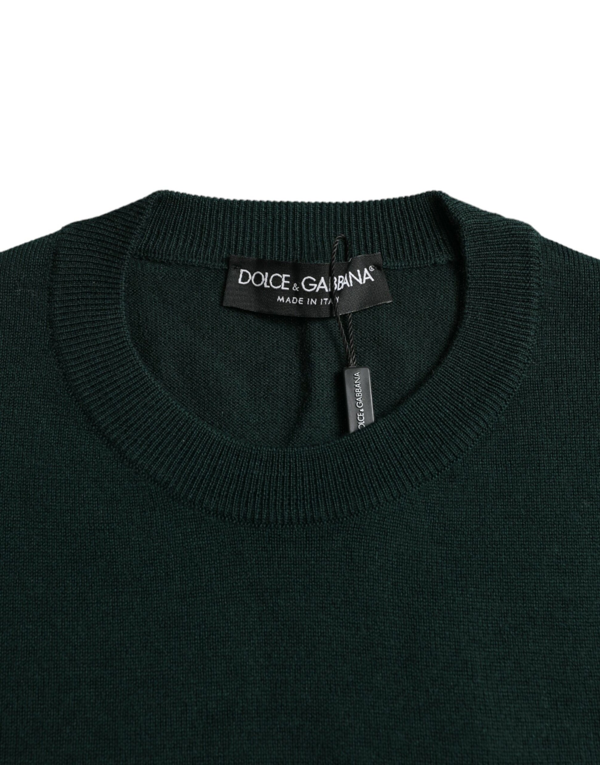 Dark Green Crown Crew Neck Pullover Sweater