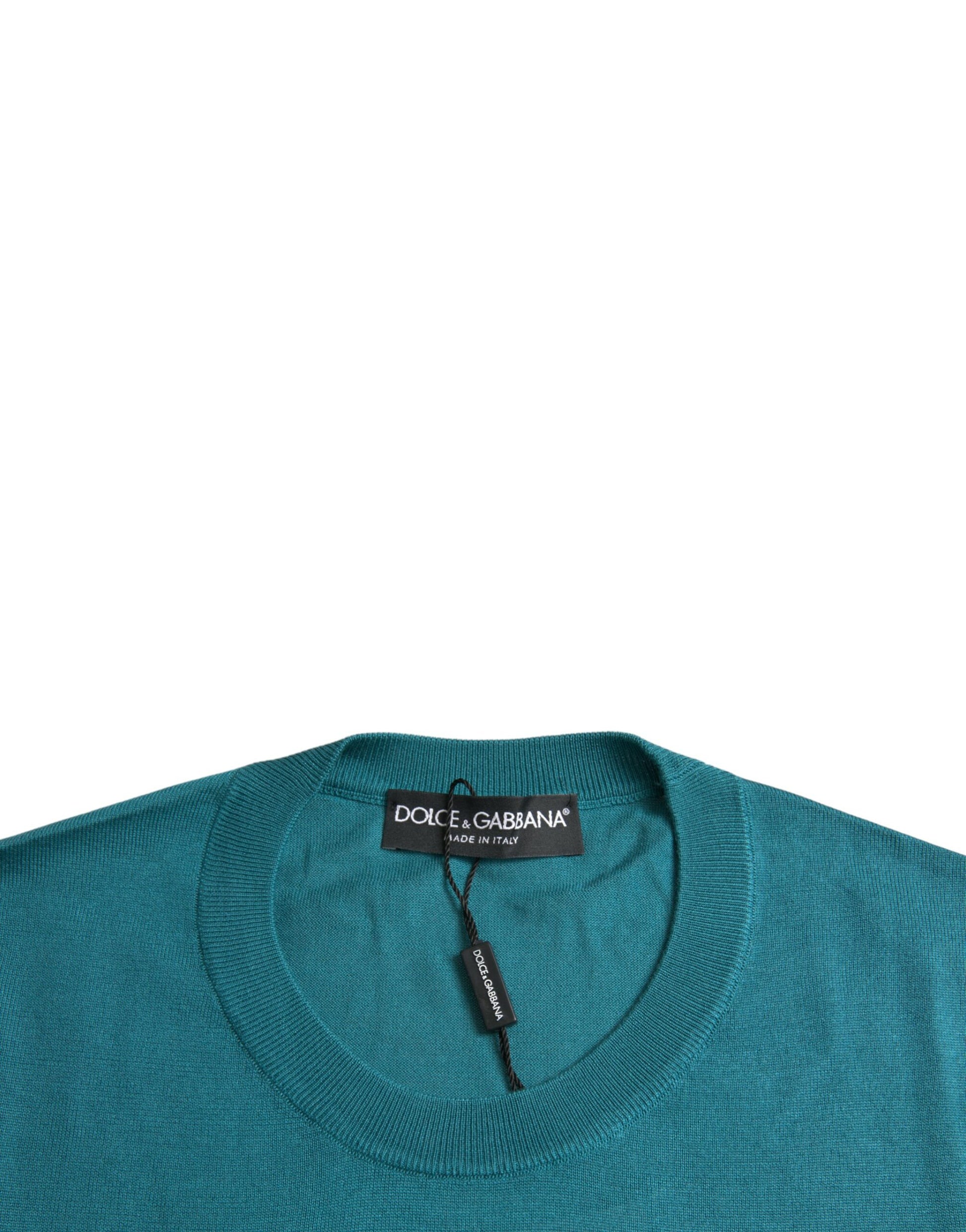 Dark Green Silk Crew Neck Pullover Sweater