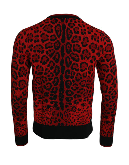 Red Leopard Wool Crew Neck Pullover Sweater