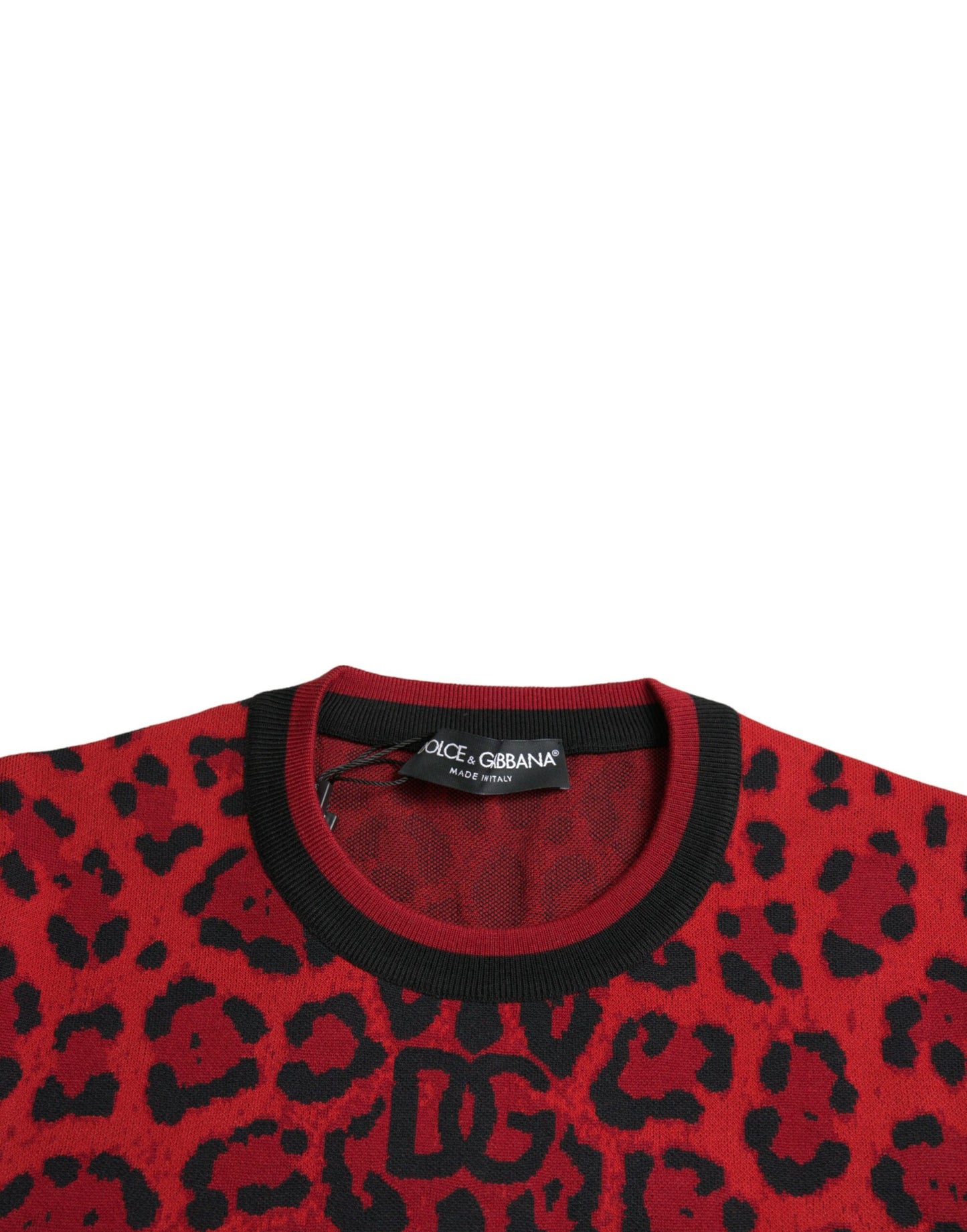 Red Leopard Wool Crew Neck Pullover Sweater