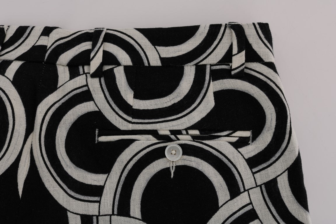 Pantalones cortos elegantes de lino estampados en blanco y negro