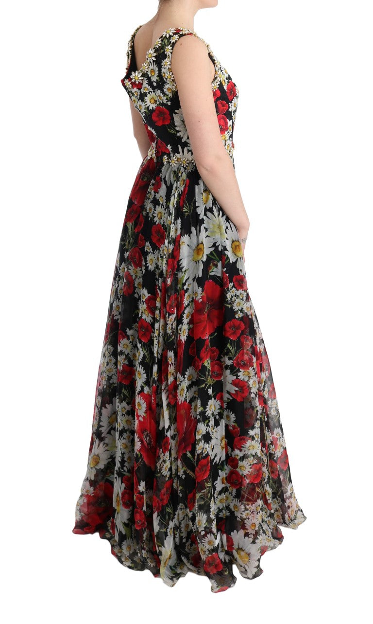 Floral Maxi Gown with Sunflower Print and Crystals