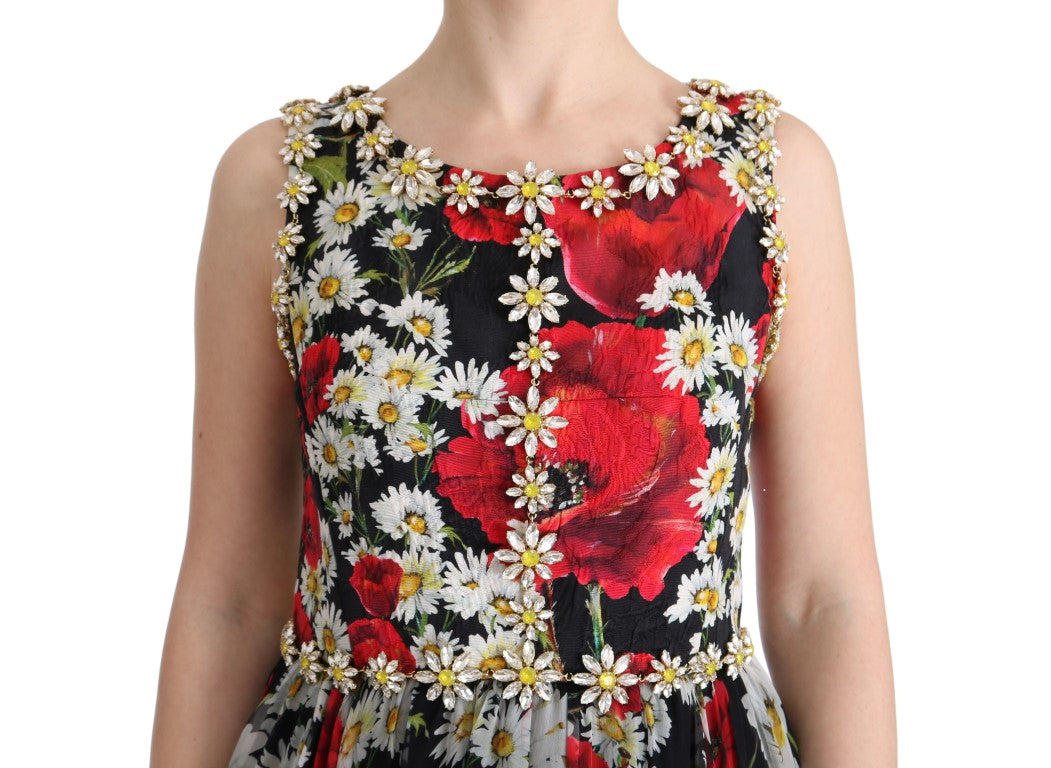 Maxi-jurk met bloemenprint, zonnebloemprint en kristallen