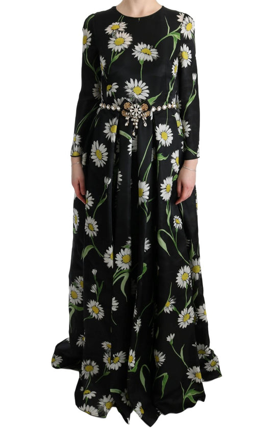 Elegante maxi-jurk met zonnebloemen en kristallen