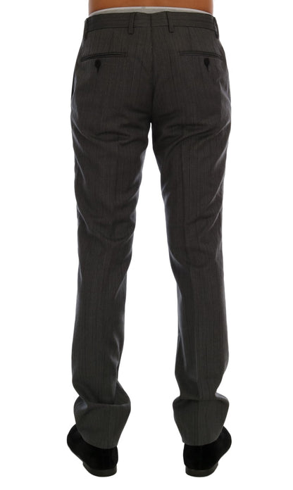 Elegant Gray Striped Wool Formal Trousers