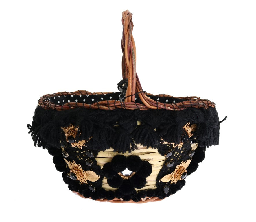 Elegante bolso bombonera de piel de serpiente de paja en beige y negro