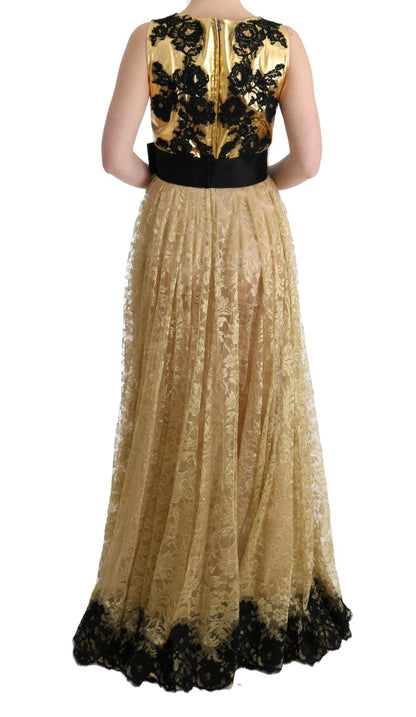 Elegant Gold Floral Lace Gown Dress