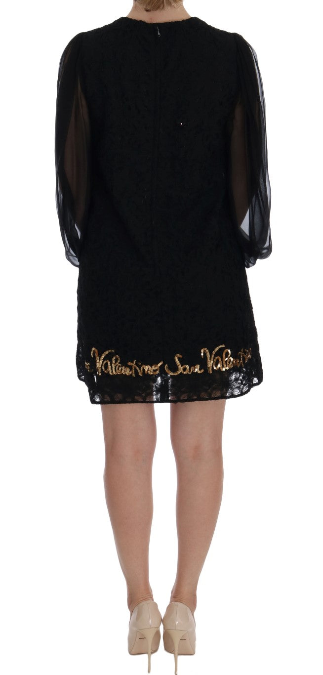 Black Lace Sequined Shift Dress