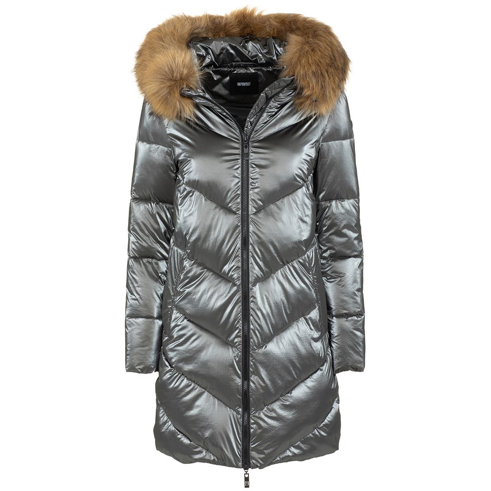 Elegant Long Down Jacket with Eco-Fur Hood