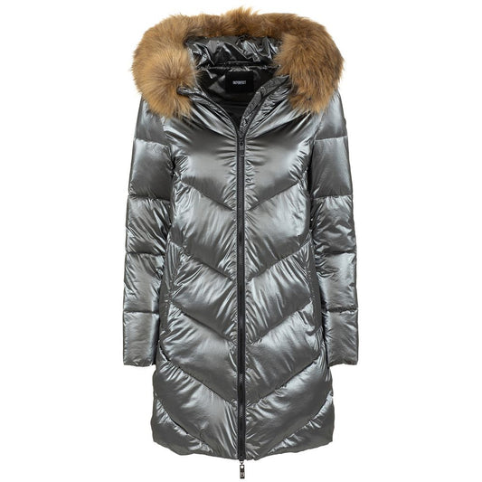 Elegant Long Down Jacket with Eco-Fur Hood