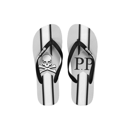 Chic Gray Logo Print Flip Flops