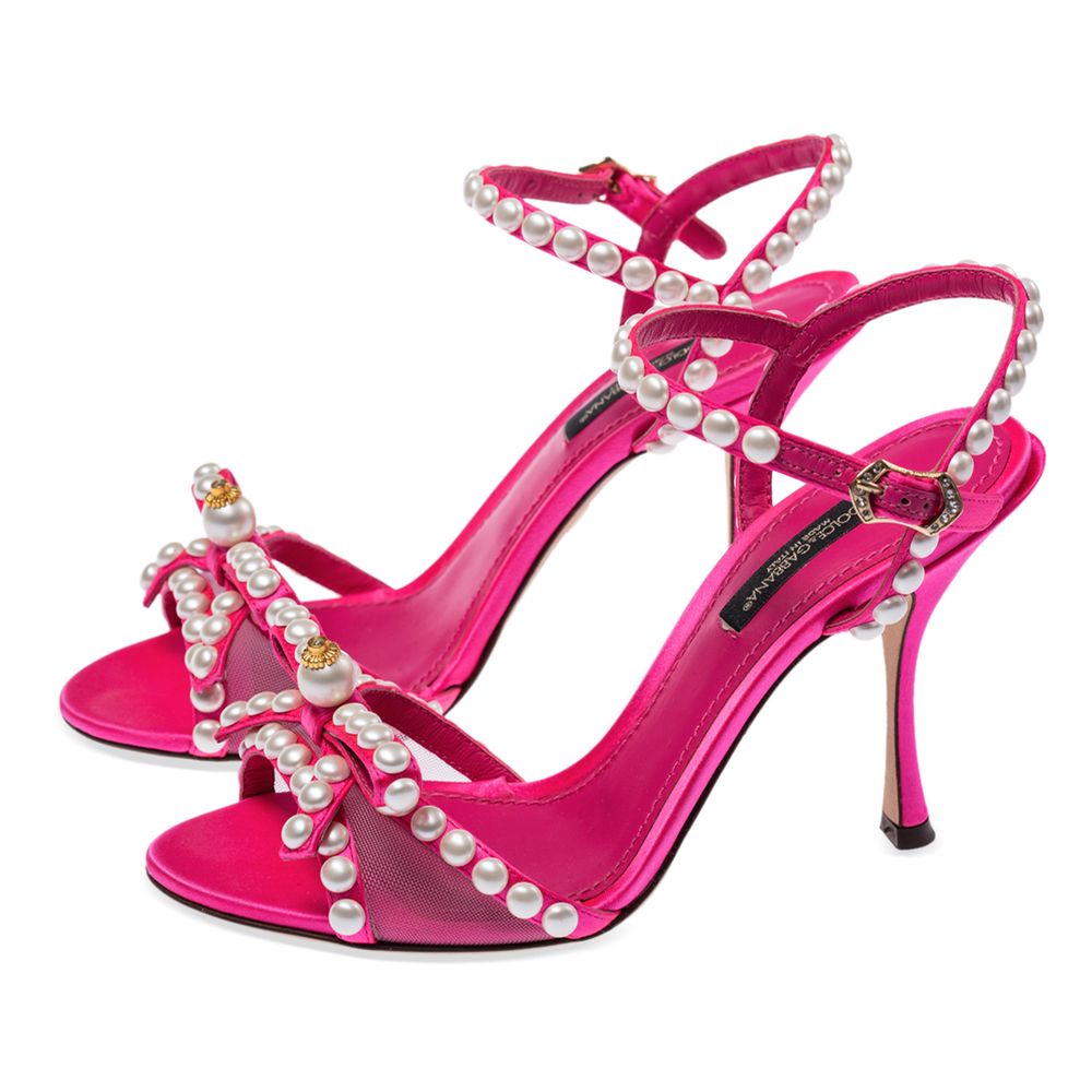 Elegant Fuchsia Sandals with Pearl Details