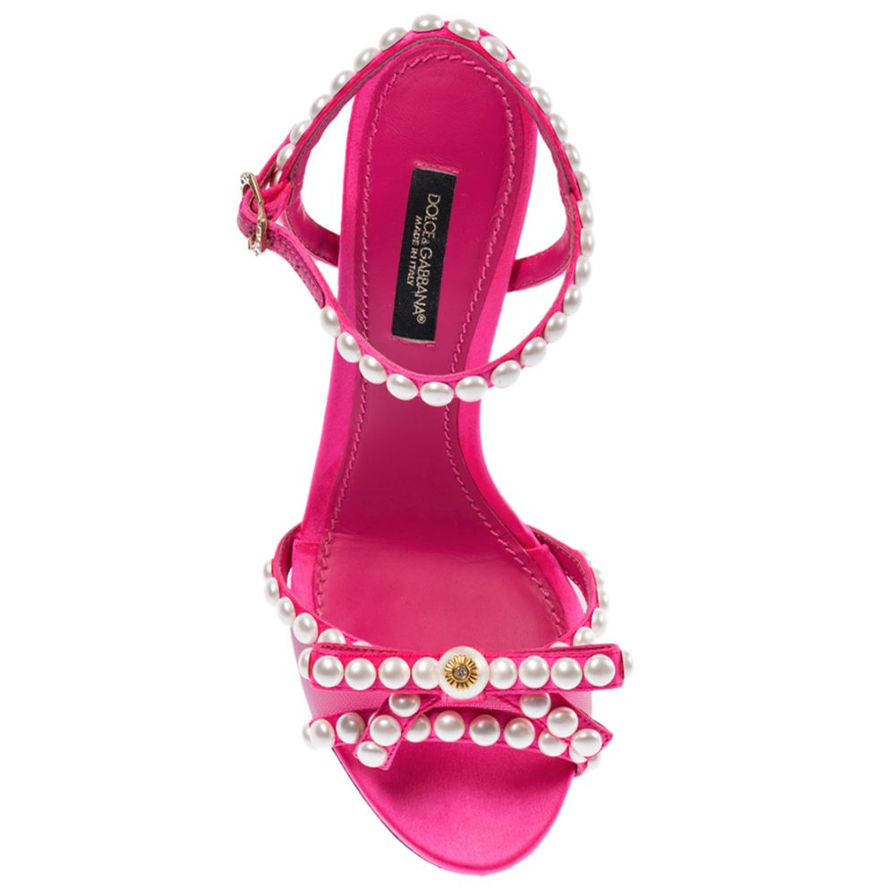 Elegant Fuchsia Sandals with Pearl Details