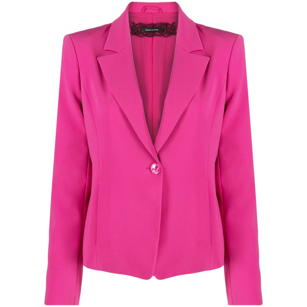 Blazer chic elástico fucsia con un botón