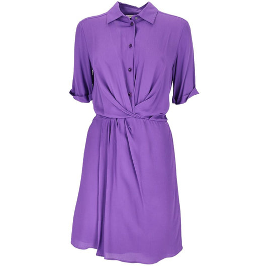 Vestido camisero de manga corta acampanado morado elegante