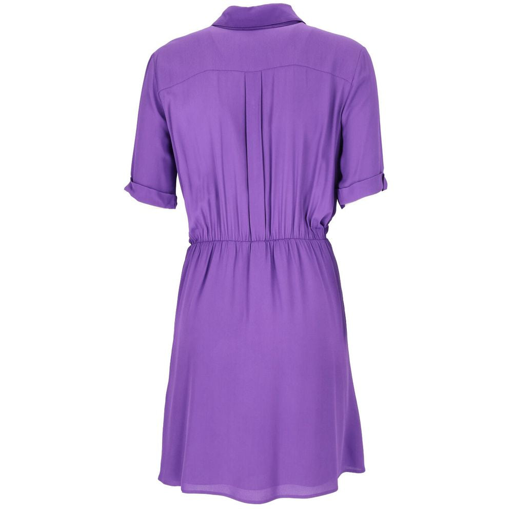 Vestido camisero de manga corta acampanado morado elegante