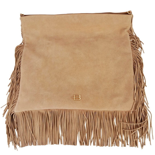 Bolso de hombro elegante con flecos de ante beige