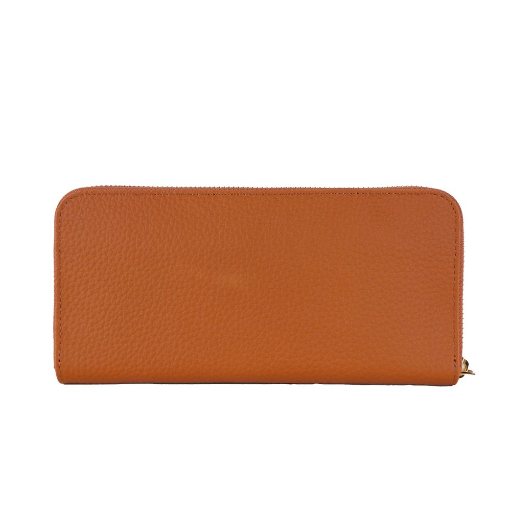 Elegante Cartera de Piel Naranja con Cremallera