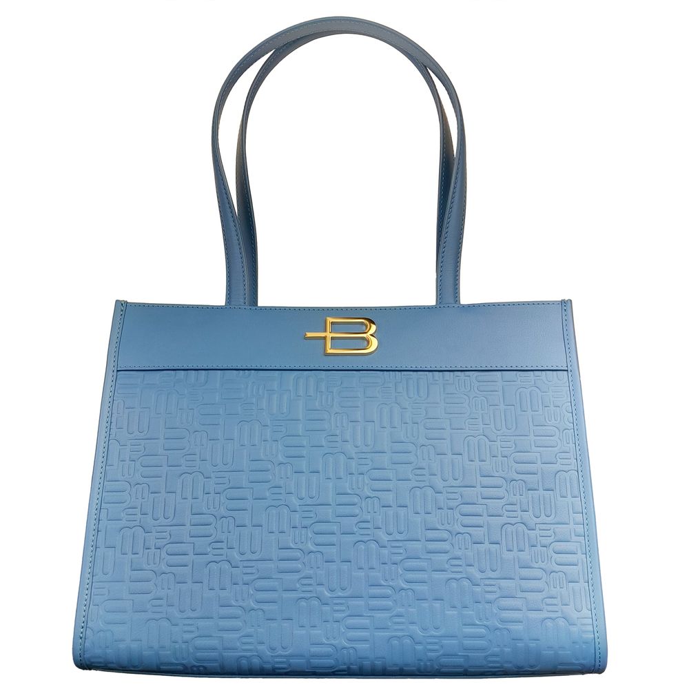 Elegante bolso shopping azul claro con motivo de logotipo